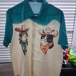 Cowboy Cat Print Button Down Shirt